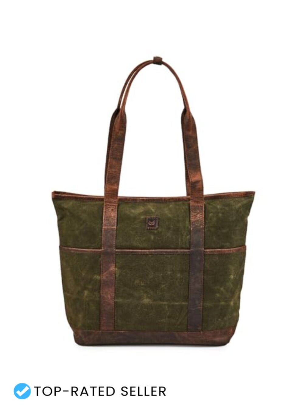 Waxed Canvas & Leather Large Work Tote Bag w/ Zipper